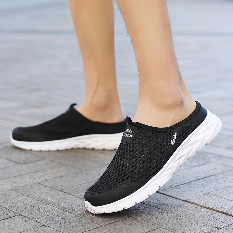 YRZL Herren Halbe Hausschuhe Sommer Atmungsaktive Mesh Herren Schuhe Outdoor Casual Wanderschuhe Slip on Flache Leichte Mesh Hausschuhe Sandalen – Detail 14