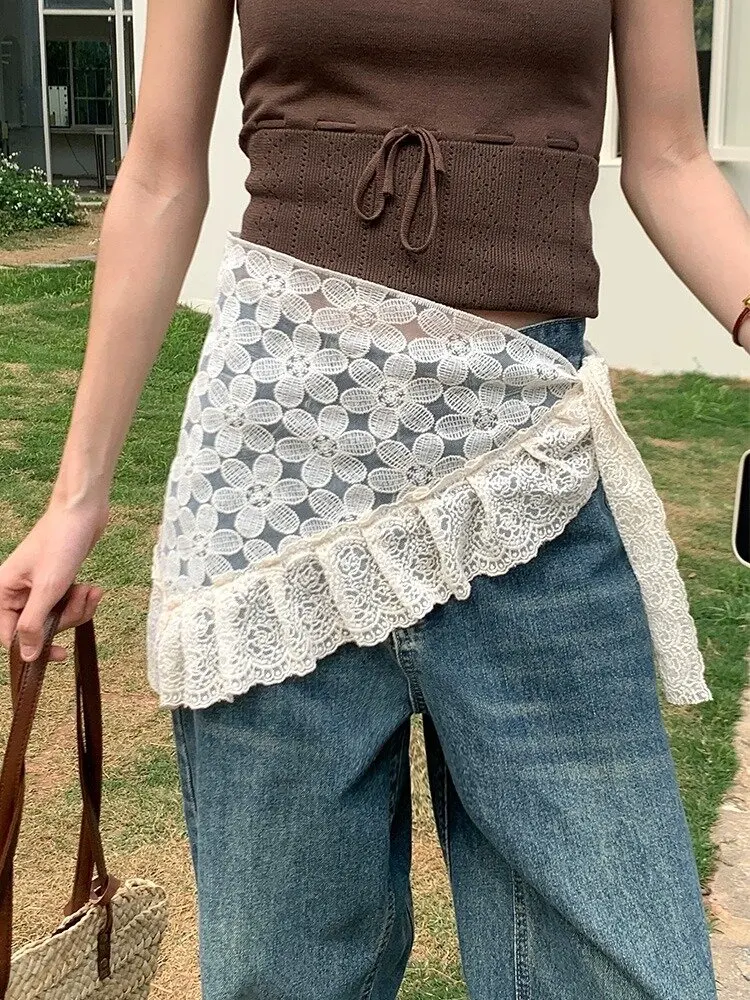 

Новая модная вышитая кружевная юбка-шарф с занавеской для девочек 25, весенне-летняя юбка трапециевидной формы с поясом