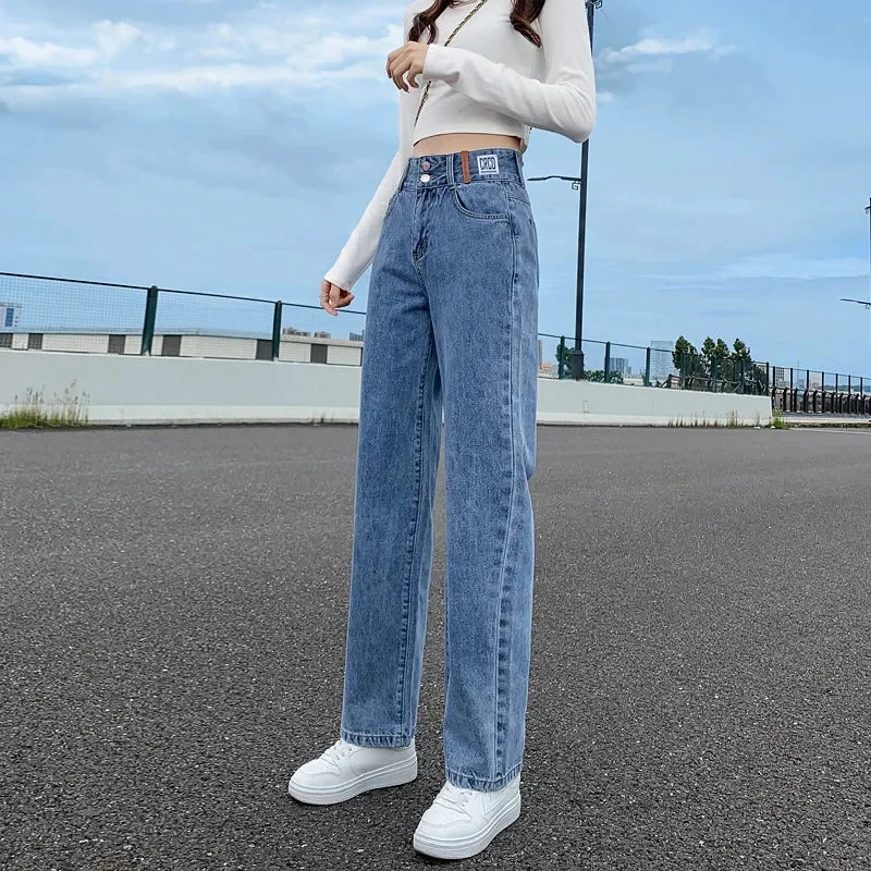 

Fashion High Waist Harlan Denim Pants Women 2025 Spring Autumn New Straight Cowboy Trousers Korean Loose Leisure Jeans Female