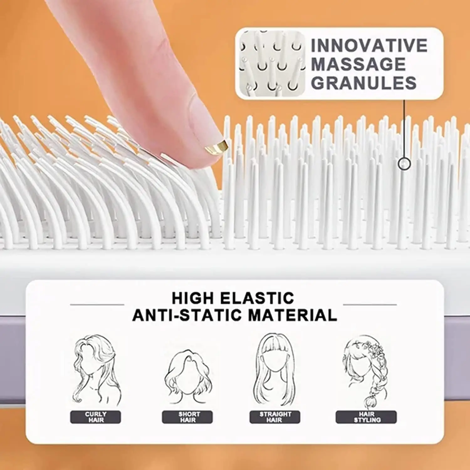 Self-Cleaning Anti-Static Massage Comb Easy Clean Hair Brush with Retractable Bristles, Anti Static Comb Brush for Hair Removal