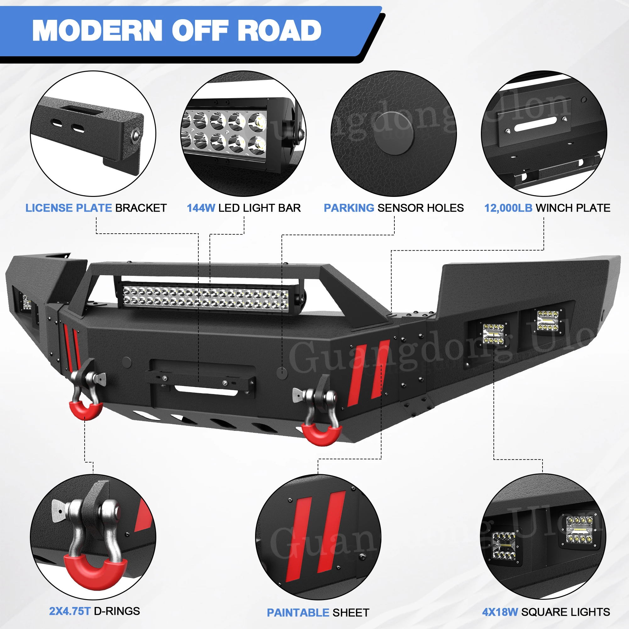 ULON High Quality Front/ Rear Bumper Compatible With 2011-2014 GMC Sierra 2500/3500 With Winch Plate, LED Light Bar And D-Rings