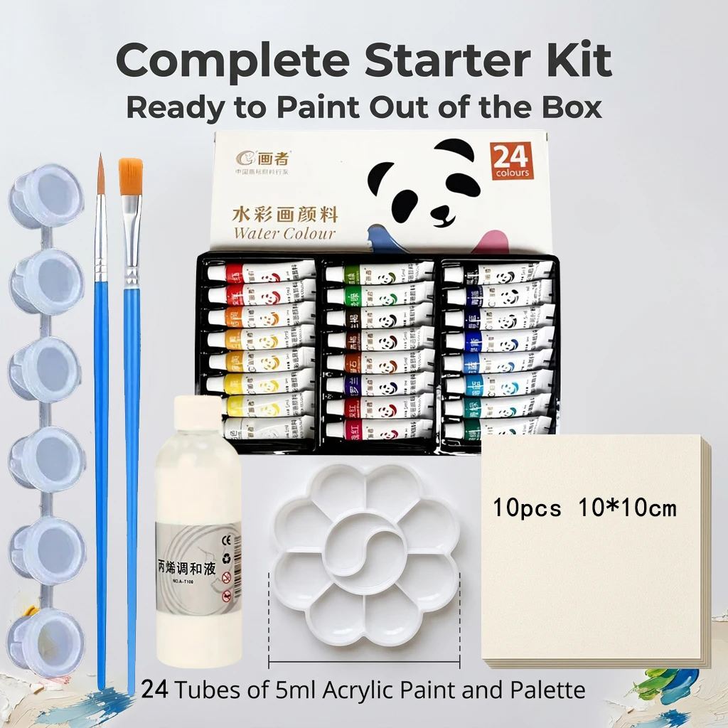 kit-de-pintura-em-aquarela-com-12-18-24-cores-e-paleta-10-folhas-de-papel-para-aquarela-2-pinceis-para-pintura-a-Oleo-e-liquido-para-mistura-de-acrilico