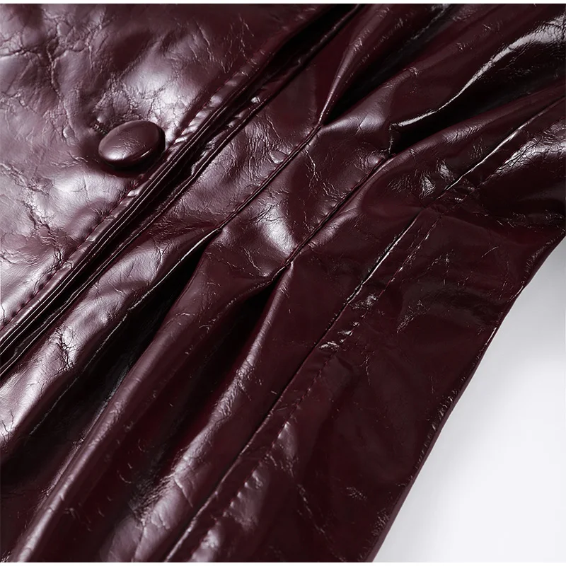 Solid PU Leather Women's Jacket Mini Skirt Set Lapel Neck Full Sleeve Double Breasted Coat Suit 2025 Autumn Stylish Edgy Outfit