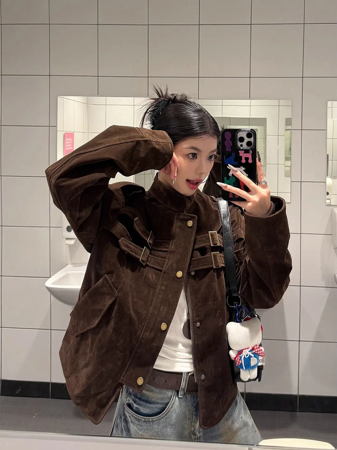 Autumn Women's Jackets Solid Color Stand Collar Casual Korean Style Menswear Zipper Suede Fabric Loose Coats