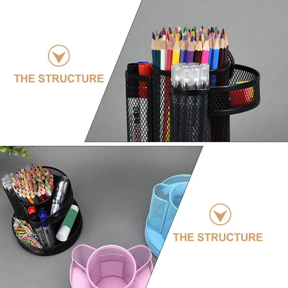 

Iron 360 Degree Rotating Pencil Holder Tabletop Pen Organizer Makeup Brush Container Stationery Storage for Home Office