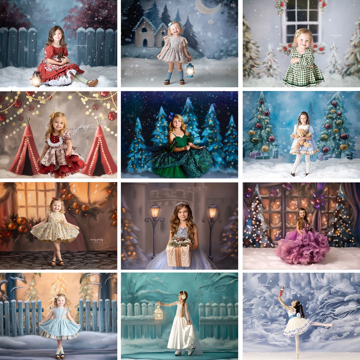 Winter Snowy Forest Backdrops Kids Photocall Child Baby Adult Portrait Props Xmas Trees Circus Polar Express Train Background