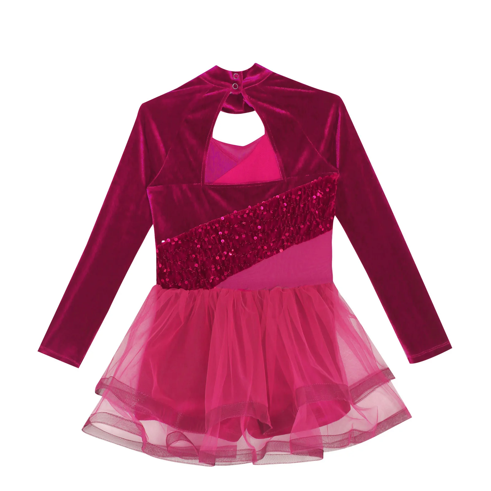 Vestito da ballo lirico moderno per bambina, tutù di balletto, manica lunga, paillettes lucide, abiti in rete di velluto, body da ginnastica per pattinaggio di figura