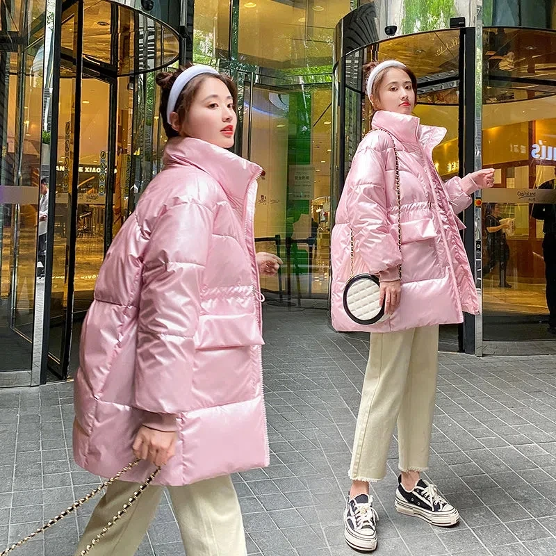 2024 New Women Winter Down Padded Jacket Female Glossy Jacket Korean Loose Hooded Cotton Coat Fashion Winter Warm Thicken Parkas