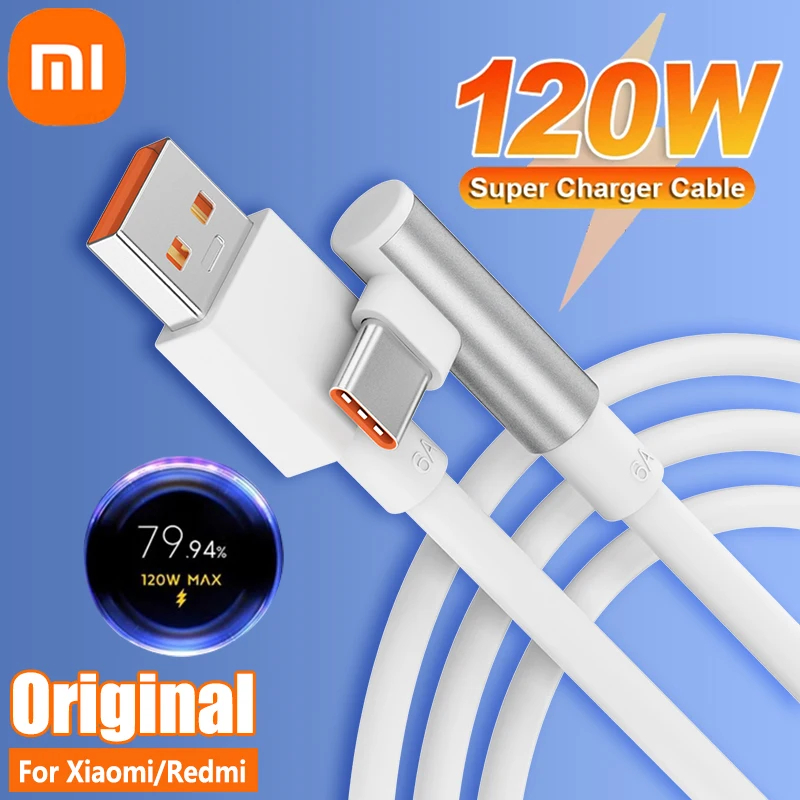 Original 120W Xiaomi 6A USB Type C Turbo Charge Cable For Mi 14 13 12 Pro Poco F4 GT Redmi Note 13 12 K60 90 Degree Tipo C Cabo