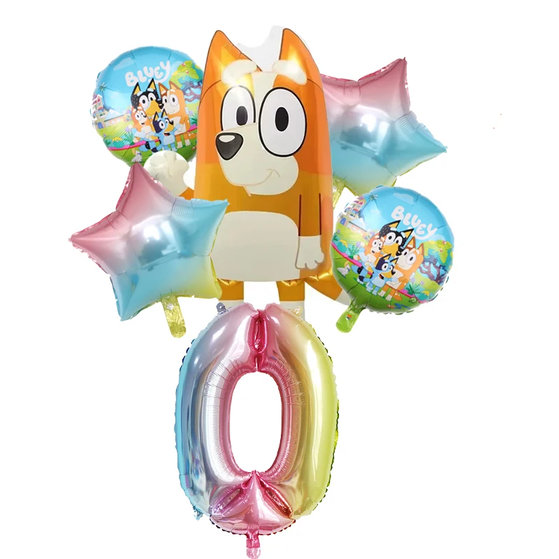 Bingos Blueys Birthday Balloons Set Number Balloon Suit Foil Ballon Cartoon Birthday Party Supplies Decor Tools Baby Shower Gift