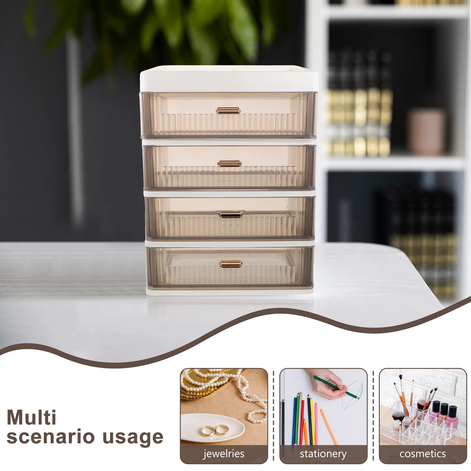 

Drawer Storage Box 4 Layers Desk ganizer Transparent Cream Frame Office Supplies Storage Case Tabletop