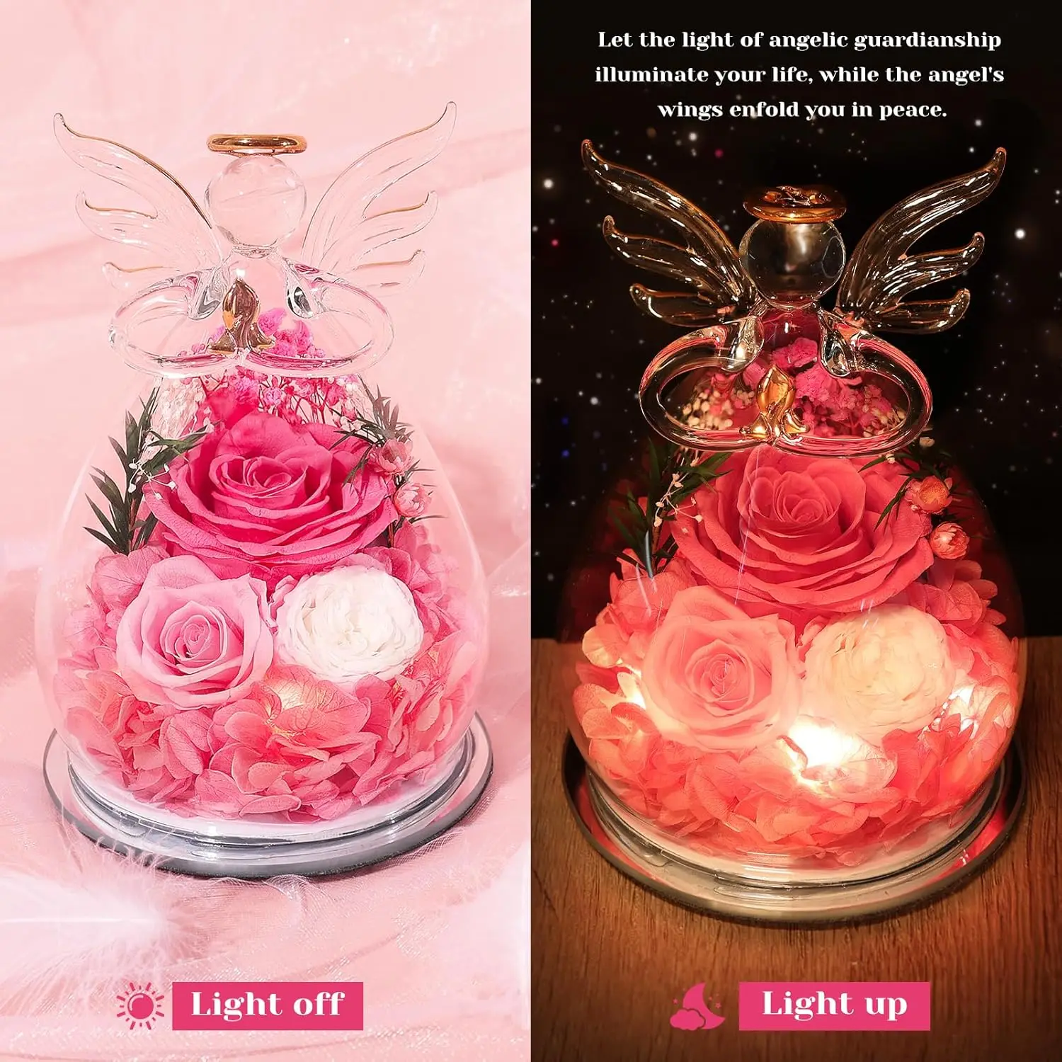 ورود وردية محفوظة في تماثيل الملاك الزجاجية - هدايا مثالية لعيد ميلاد الأم للنساء