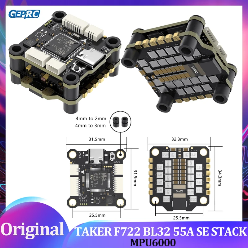 

GEPRC TAKER F722 BL32 55A SE STACK MPU6000 Гироскоп 32 Мб BlackBox Запись данных полета Plug Play Racing DIY Запчасти
