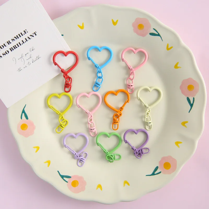 10Pcs Colorful Zinc Alloy Heart Lobster Claw Clasps With 8Shaped Jump Rings DIY Handmade Charms Jewelry Keychain Making Supplies