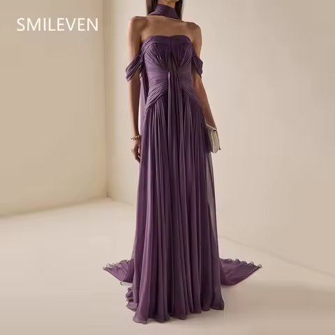Smileven Purple A-line Off Shoulder Prom Dress فساتين س Saudi Arabia Luxury Evening Gown Formal Dress Customized 2025