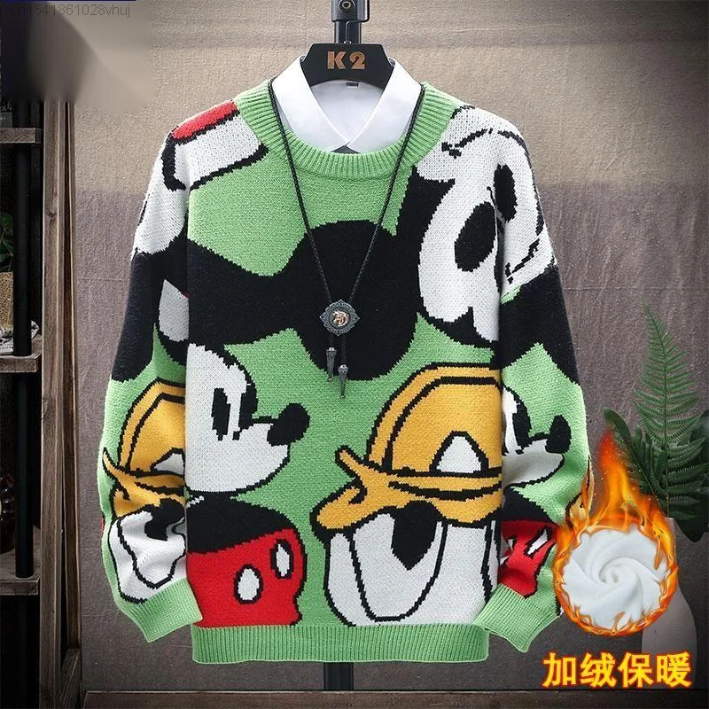 Disney Mickey Mouse kaczor Donald sweter zimowy dzianinowa odzież młodzieżowy koreański stylowy modny ciepła dzianina szeroki sweter Hip Hop