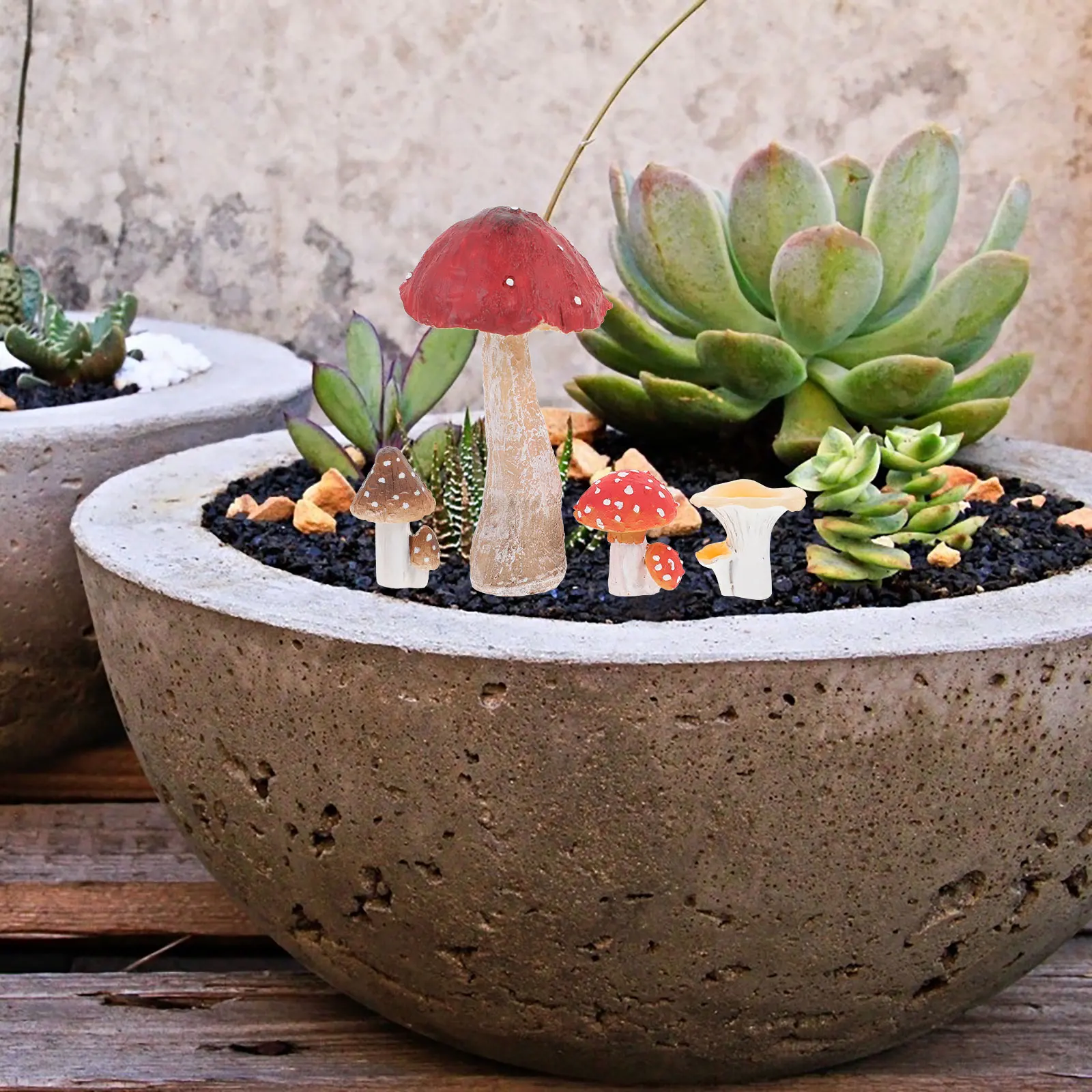 

4Pcs Resin Mushroom Statue Miniature Micro Landscape Decor for Garden Bonsai Table Desktop Small Mushroom Ornament