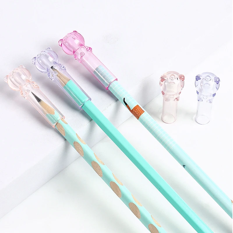 3pcs/Set Crystal Little Bear Transparent Pencil Cap,Pencil Cover,School Student Pen Cover Kindergarten Pencil Protector