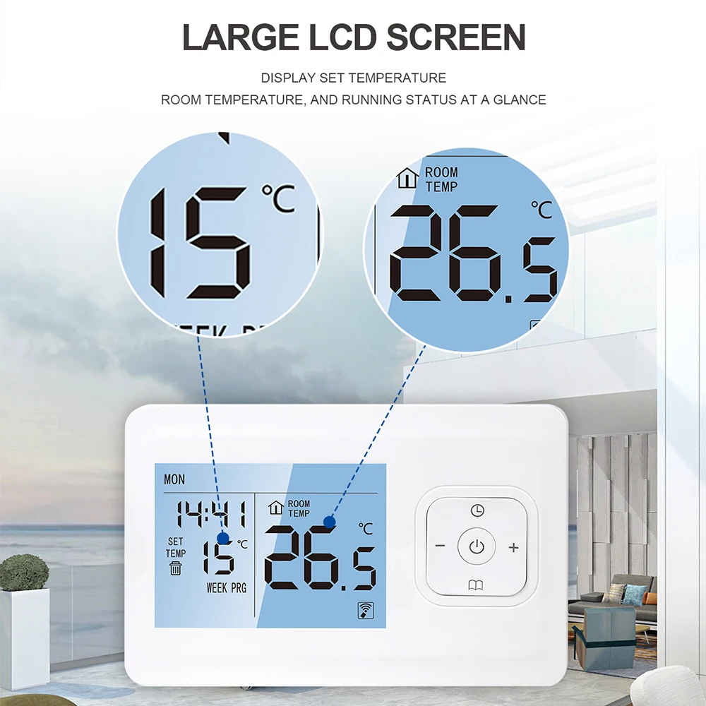 Wi-Fi Smart Thermostat Wireless Programmable Thermostat with RF Receiver Tabletop Wall-Mounted Style APP Control Voice Control