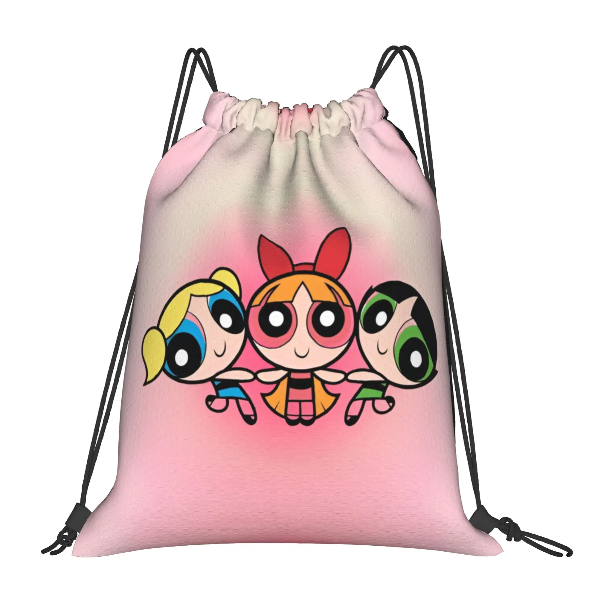 Custom Poweres Anime Puffes Rucksack mit Kordelzug für Damen und Herren, Sport-Gym-Sackpack, tragbare Einkaufstasche mit Buttercup Blossom Bunny-Motiv