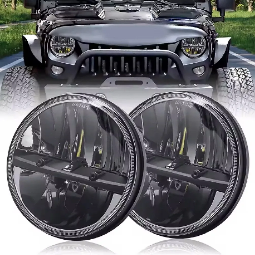 BraveWAY 1 Paar Lauflichter 7 Zoll LED-Scheinwerfer H4 Hi-Lo für Lada Niva Legend 4x4 Urban Wrangler TJ JK LJ CJ Land Defender 12V 24V IP68 für den Offroad-Einsatz
