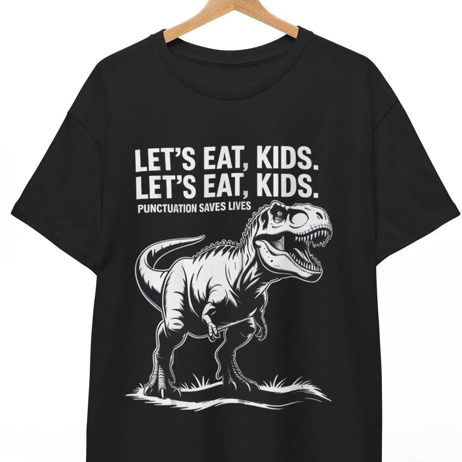 Funny Grammar T Shirt Let's Eat Kids Punctuation Saves Lives vintage Washed graphic Top For Everyday Wear homme