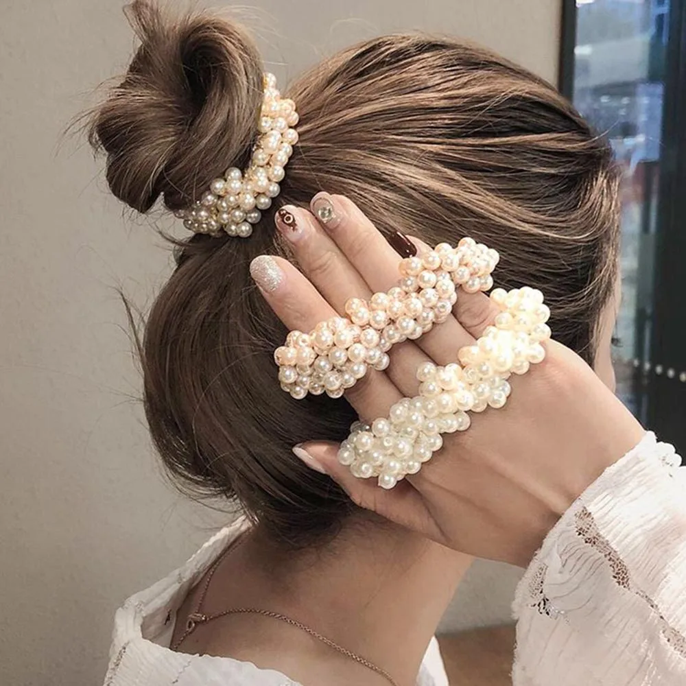 AuraVita 2024 New Trend Imitation Pearl High Elasticity Hair Rope School Party Simple Hair Tie Women's Elegant Hair Accessories