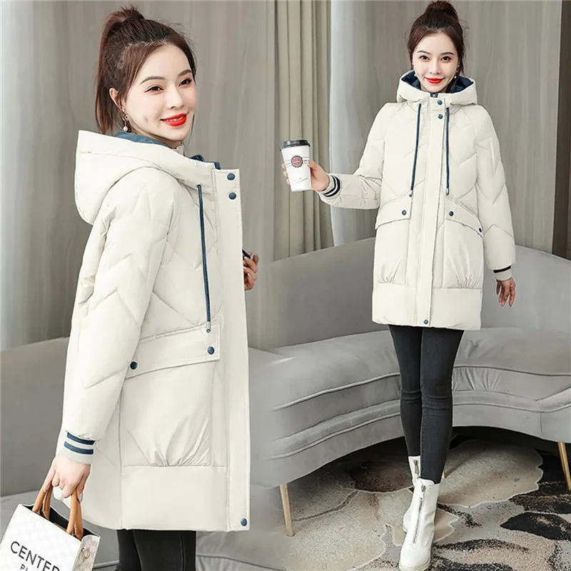 2023 New Winter Jacket Thicken Overcoat Parka Down Cotton Coat Women\'s Long Hooded Bread Clothes Korean Loose Casual Outwear