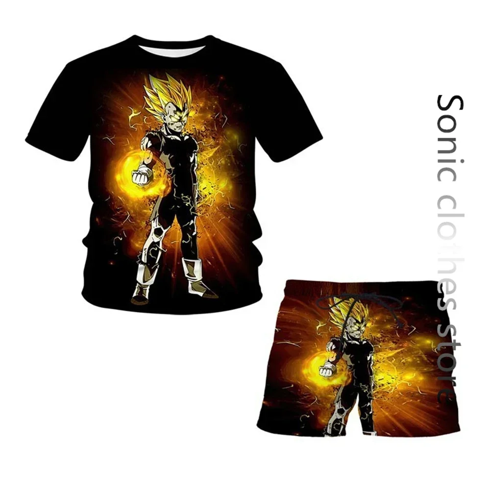 

Japanese Cartoon Dragon Ball Z T-shirt Kids Men T-shirt Shorts Two Pieces Together Summer Boys T-shirt + Shorts Beach Pants