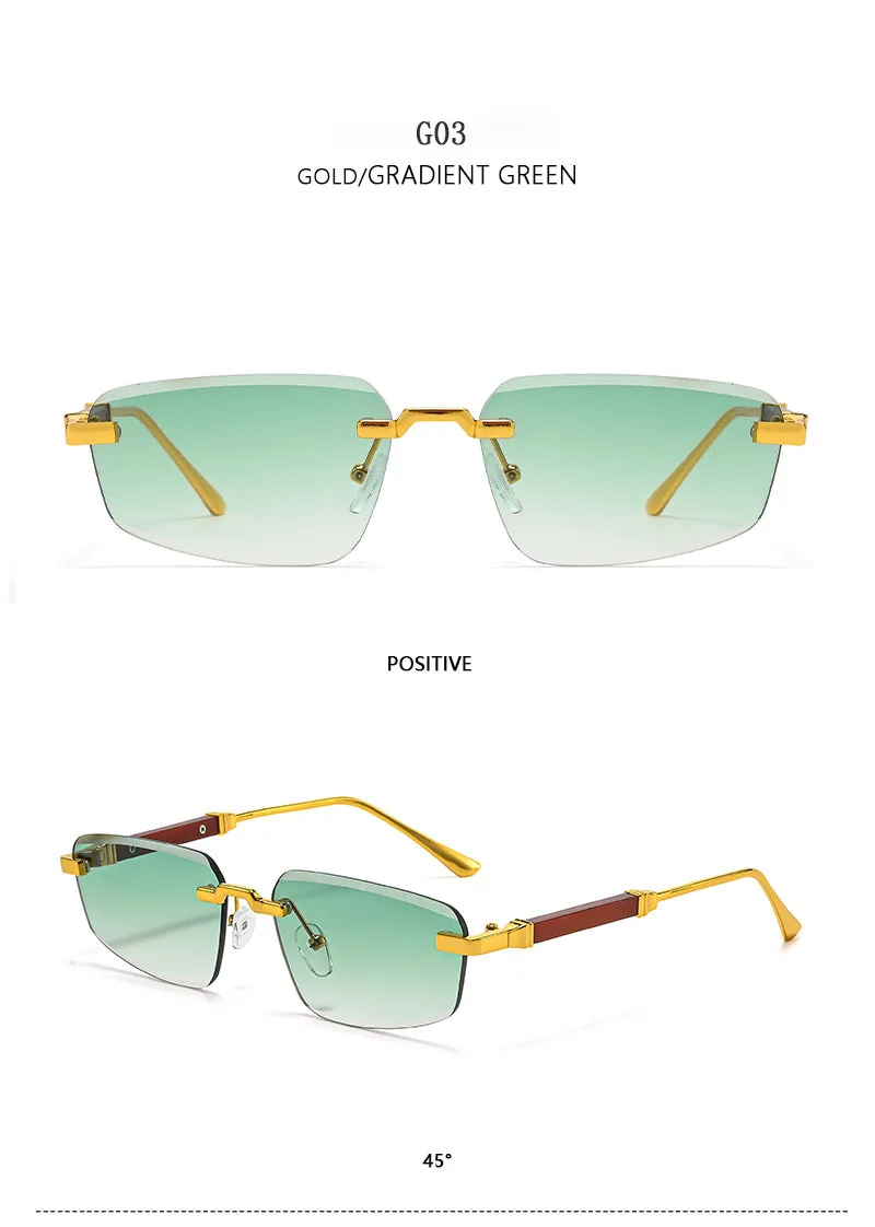 2026 Holz Randlose Sonnenbrille Frauen Trendy Sonnencreme Vintage Sonnenbrille Männer Urlaub Mode Gläser Lentes De Sol Mujer Okulary – Detail 14