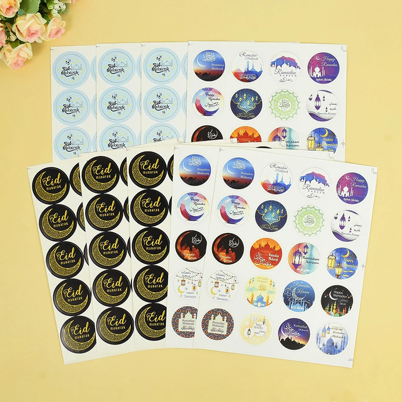 60pcs/1set EID Mubarak Decorations Paper Stickers Ramadan Gifts Lable Seal Stickers Eid Islamic Muslim  Party Gifts Diy Ornament