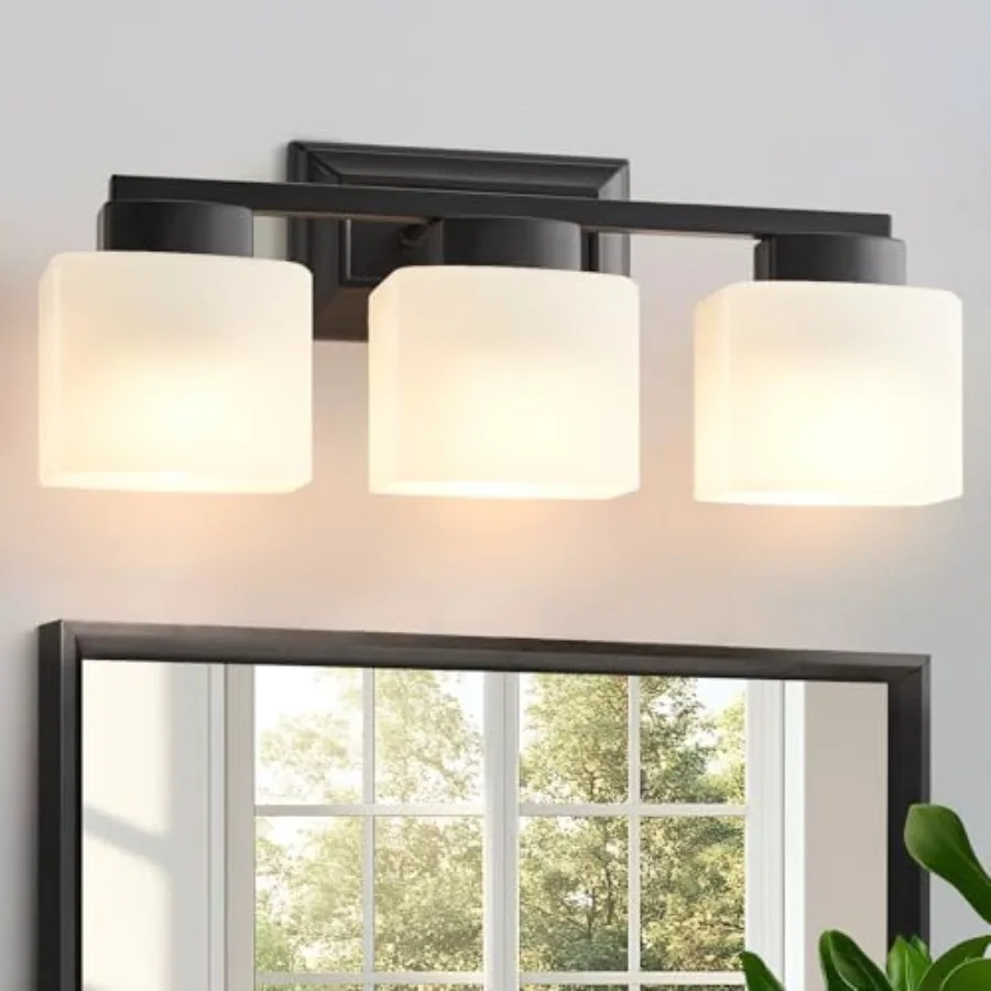 

3-Light Bathroom Light Fixtures - Bathroom Vanity Lights with Frosted Glass Shade Modern Bathroom Lighting Fixtures Over Mirror