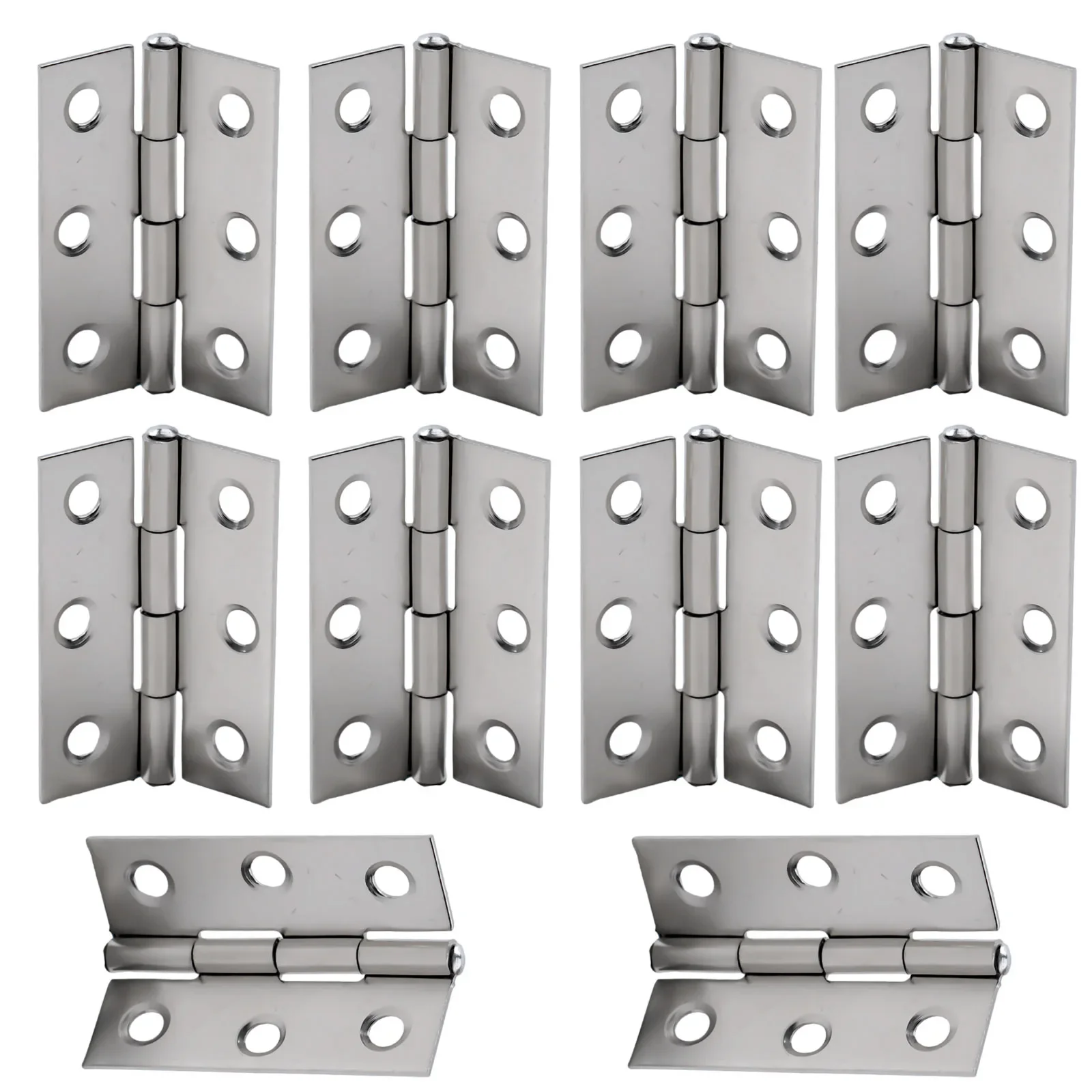 10pcs Stainless Steel Hinges Door Connector Furniture Bookcase Window Cabinet Door Flat Hinge 3 Hole 2 Inch Home Hardware