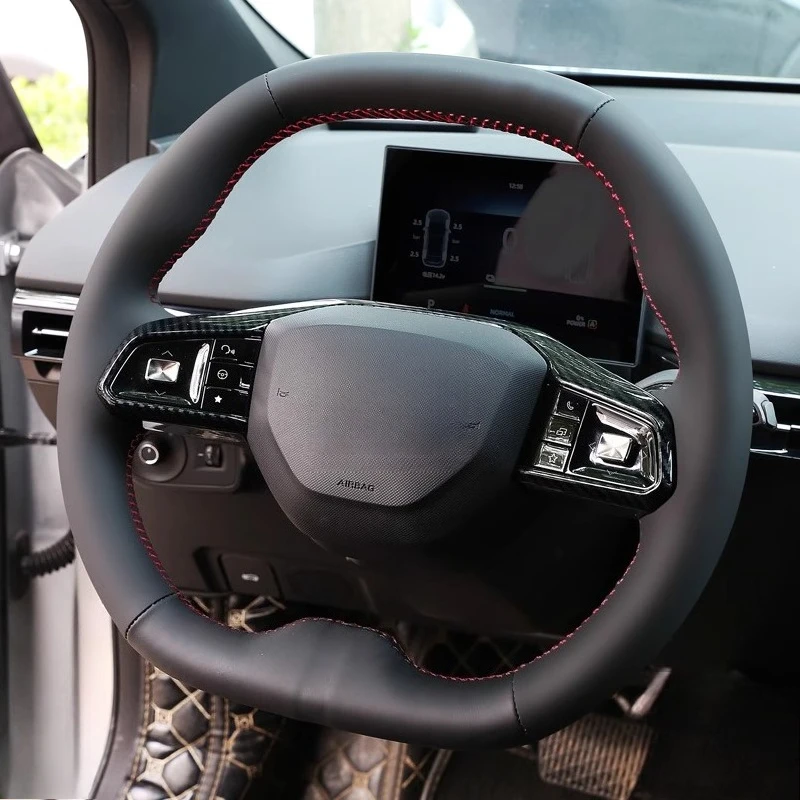 

Сшитый вручную черный нескользящий чехол на руль из натуральной кожи, 100% подходит для MG MULAN MG4 EV 2022-2023, автозапчасти