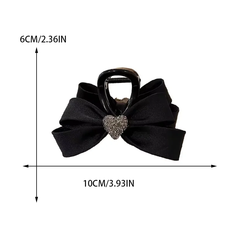 1/2pcs Rhinestone Love Black Fabric Bow Hair Clip for Woman Elegant Daily Wear Shark Clip Fashion Girl Hair Clamp