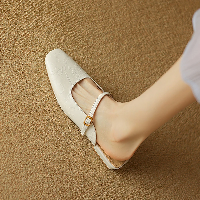 

Лето 2023, женские сабо из натуральной кожи, женская обувь, туфли на массивном каблуке с квадратным носком, сандалии с открытой пяткой, неглубокие тапочки