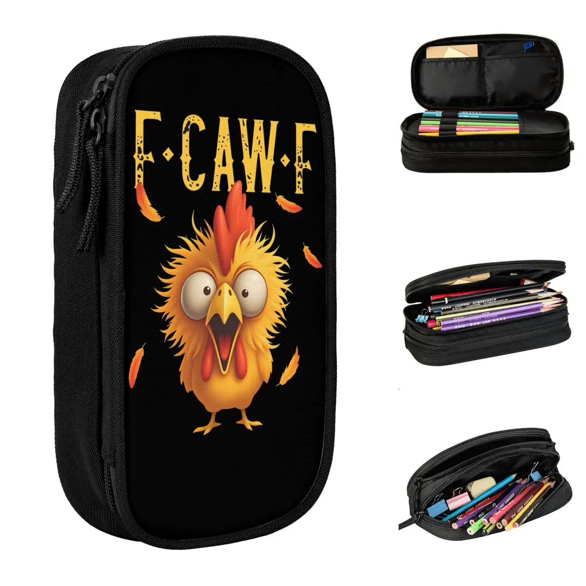 جميل مقلمة الدجاج F-CAW-F قلم رصاص الحقيبة مقلمة المدرسة صبي فتاة طبقة مزدوجة مخصصة DIY اللوازم المدرسية
