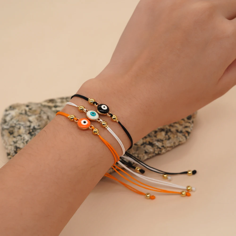 Go2Boho Hand Made Devil's Eye Pendant Bracelet Adjustable Solid Color Rope Lucky Bracelet Jewelry Gift Send Girls Accessories