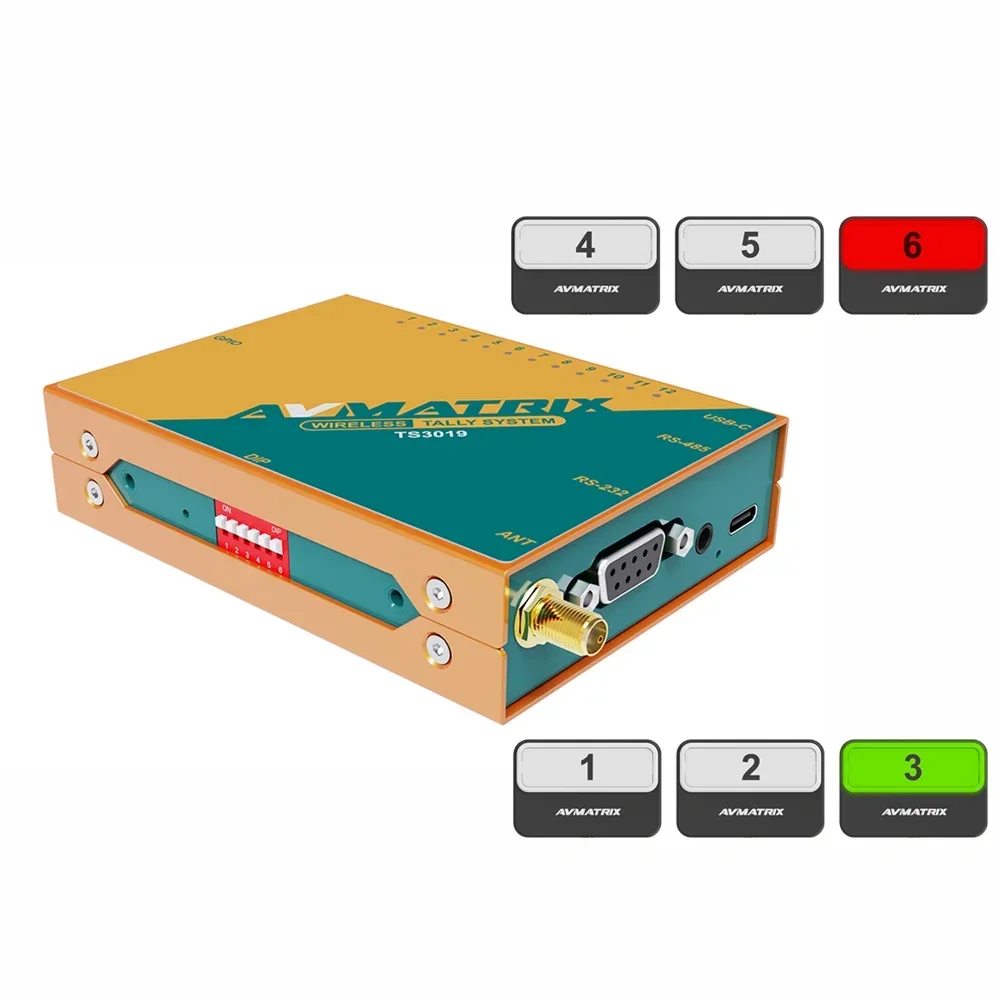 

2025 AVMATRIX TS3019-6 Live Broadcast Wireless 200m Tally System with 6 Tally lamps for Camera and Live Churches Video Switcher