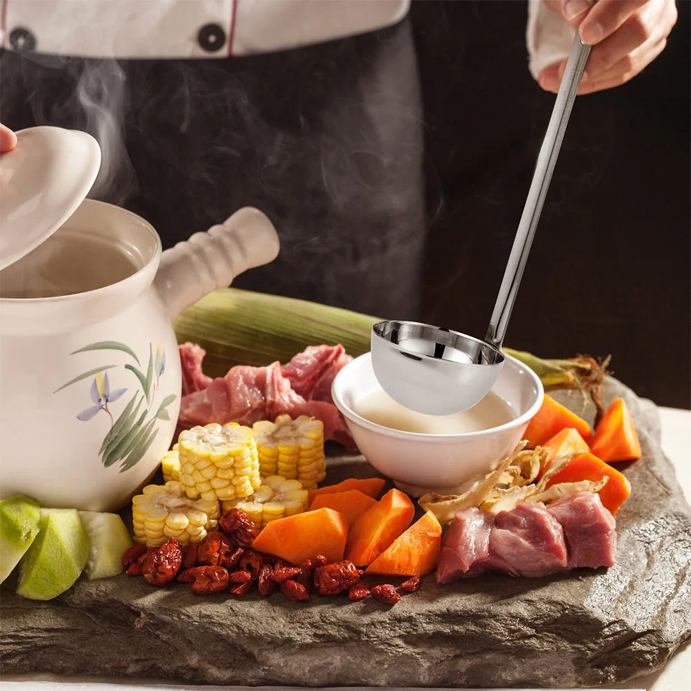 

Thickened Stainless Steel Soup Ladle Integrated Measuring Spoon Long Handle Hanging Hook for Serving Cooking Baking Portion