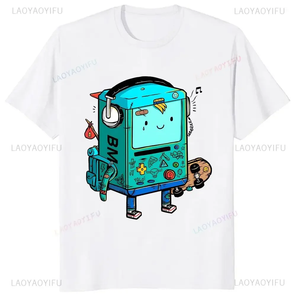 Camiseta unissex vintage manga curta, camisa padrão Adventure Time Cartoon, camisa Harajuku grande, tendência verão