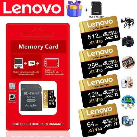 Original Lenovo Micro TF/SD Card A2 U3 V30 16GB  512GB 256GB 128GB 32GB 64GB for Phone Laptop Desktop A2 4K Class 10 UHS I Class
