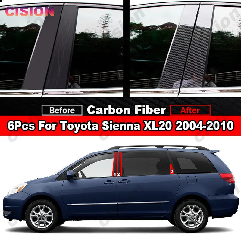 

For Toyota Sienna XL20 2004-2010 Carbon Fiber Mirror Effect Window Door Center Column BC Pillar Post Cover Trim Black PC Sticker