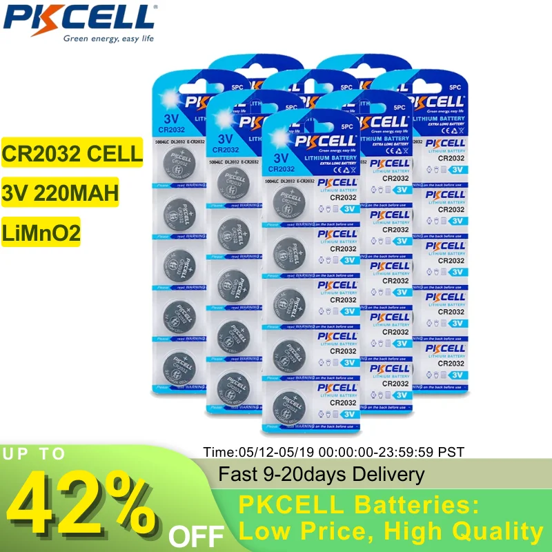 40PCS PKCELL CR2032 3v button batteries BR2032 DL2032 ECR2032 Cell Coin Lithium Battery 3V CR  2032 pilepilas Batteries