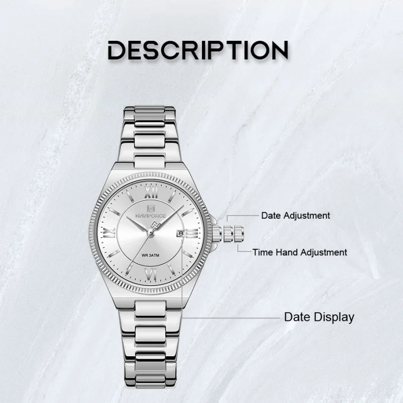 NAVIFORCE Women's Wristwatch Quartz Calendar 30M Waterproof Steel Band Fashion Daily Dress Elegant Ladies Watch Relogio Feminino