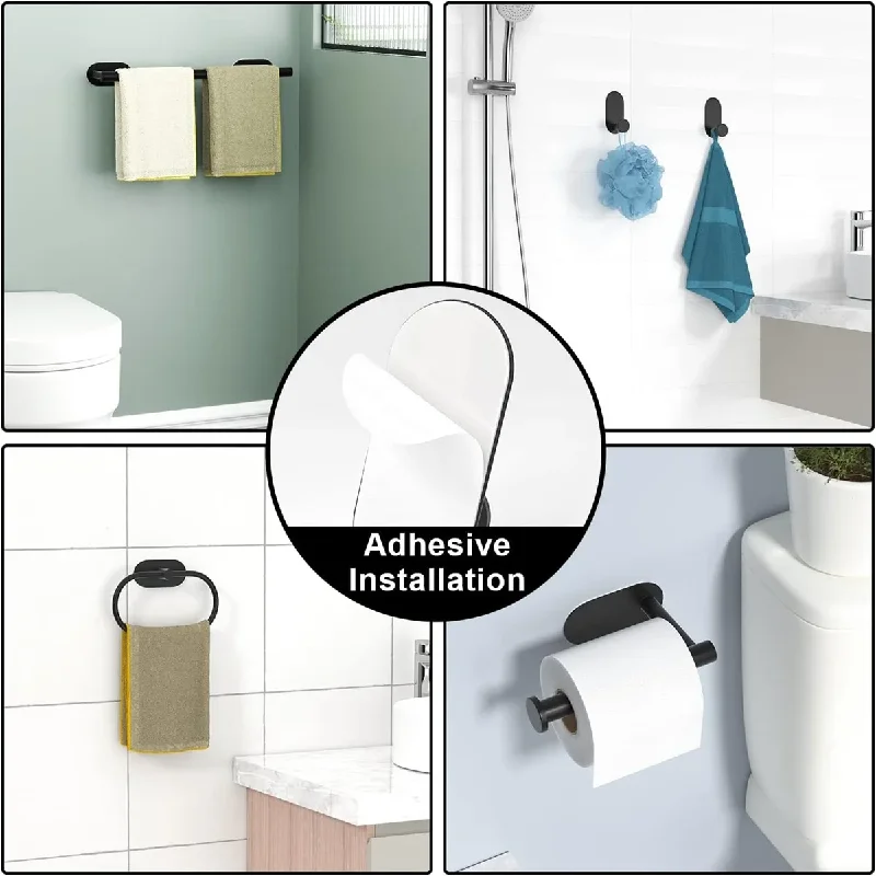 304 Stainless Steel No Drill Bathroom Hardware Set 5pcs, Wall Mounted Towel Rack and Bar, Hotel Quality Bath Accessories