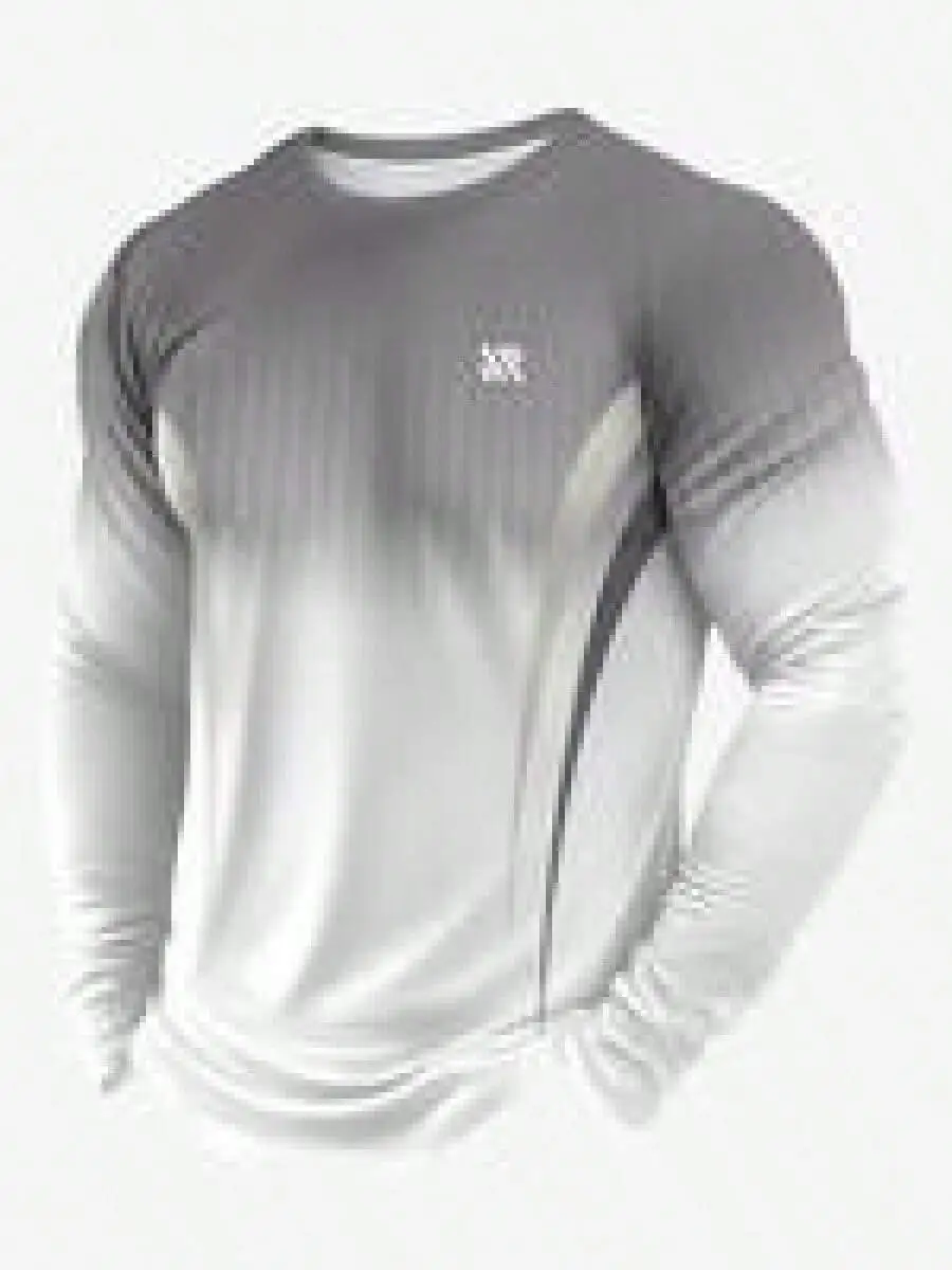 

Geometric Print Long Sleeve Mens T-Shirt Round Neck Casual Pullover