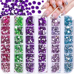 12Grids Mix Sizes Crystal AB Nail Rhinestone Shinying Luxury Mini Diamond Nail Jewelry Flat-back 3D Manicure Stone Nail Decor