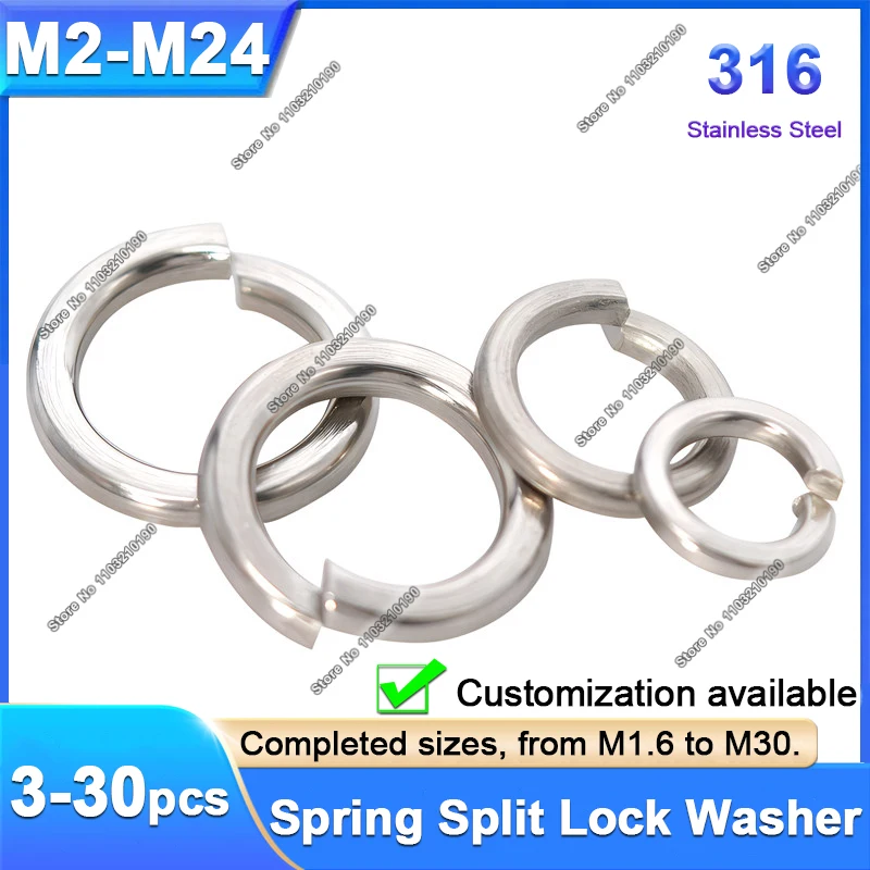 GB93 Spring Split Lock Washer 316 Stainless Steel Elastic Gasket Ring M2 M2.5 M3 M4 M5 M6 M8 M10 M12 M14 M16 M18 M20 M22 M24