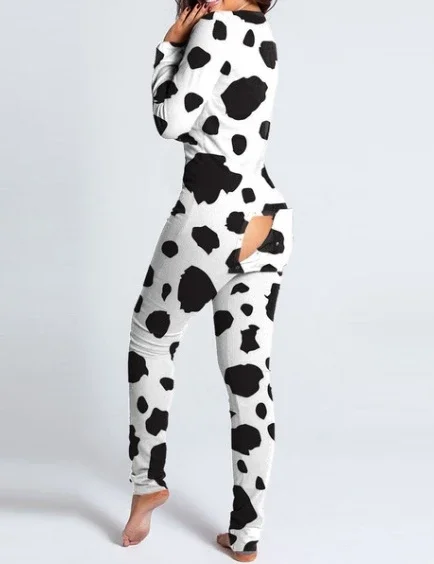 Jumpsuit Women 2024 Autumn Fashion Button Flip Adult Pajamas Printed Christmas Long Sleeved V-neck Casual Home Long Jumpsuit